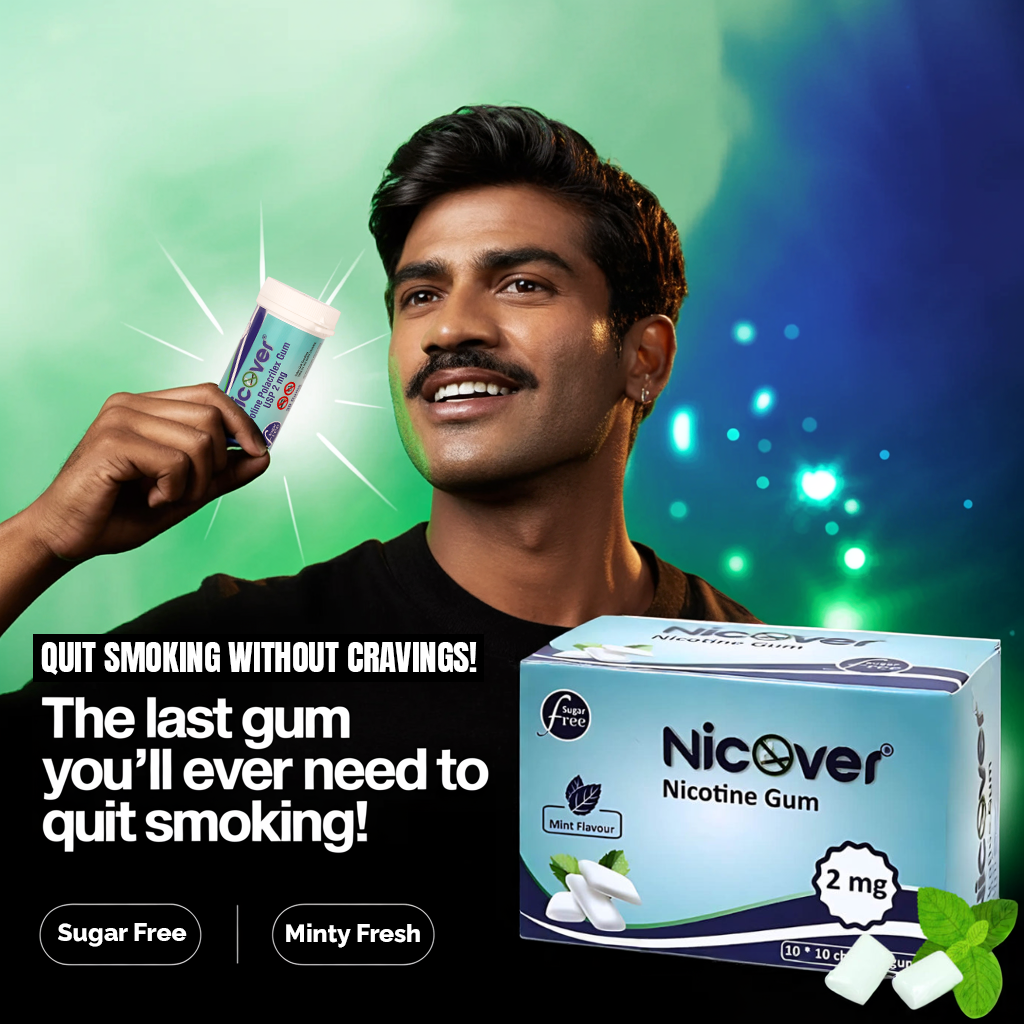 Nicover 2mg nicotine gum sugar free mint flavour to quit smoking without cravings for Indian smokers