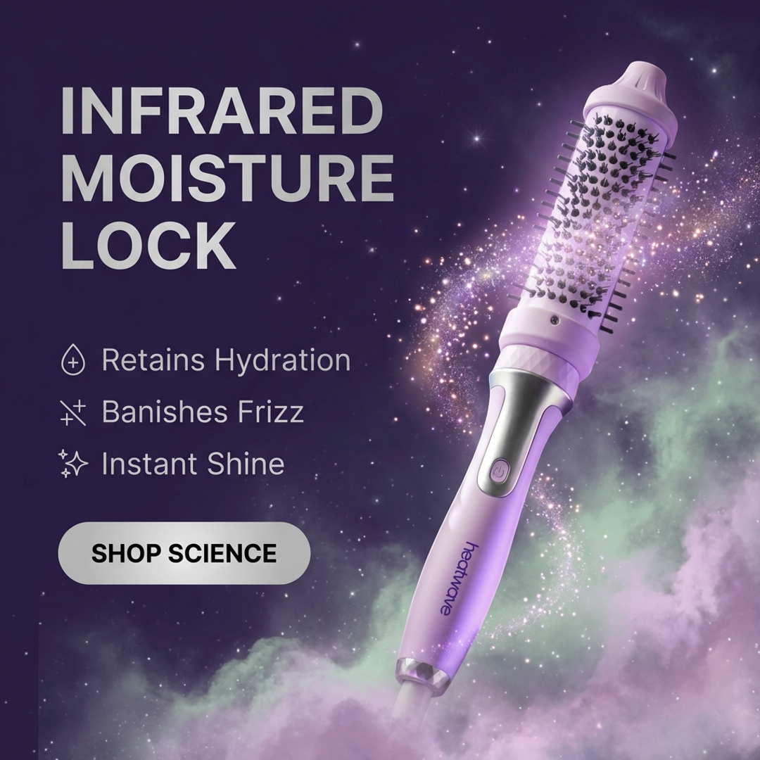 Heatwave infrared moisture lock hair styling brush that retains hydration banishes frizz and delivers instant shine
