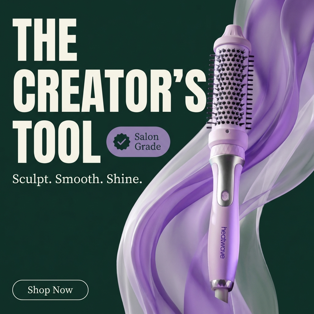 Heatwave salon grade hair styling brush for content creators with sculpt smooth shine capabilities on dark green background