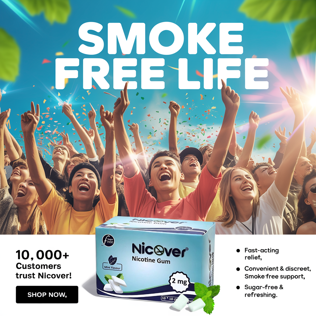 NiCover nicotine gum trusted by 10000 customers for fast-acting smoke-free support convenient discreet and sugar-free 2mg