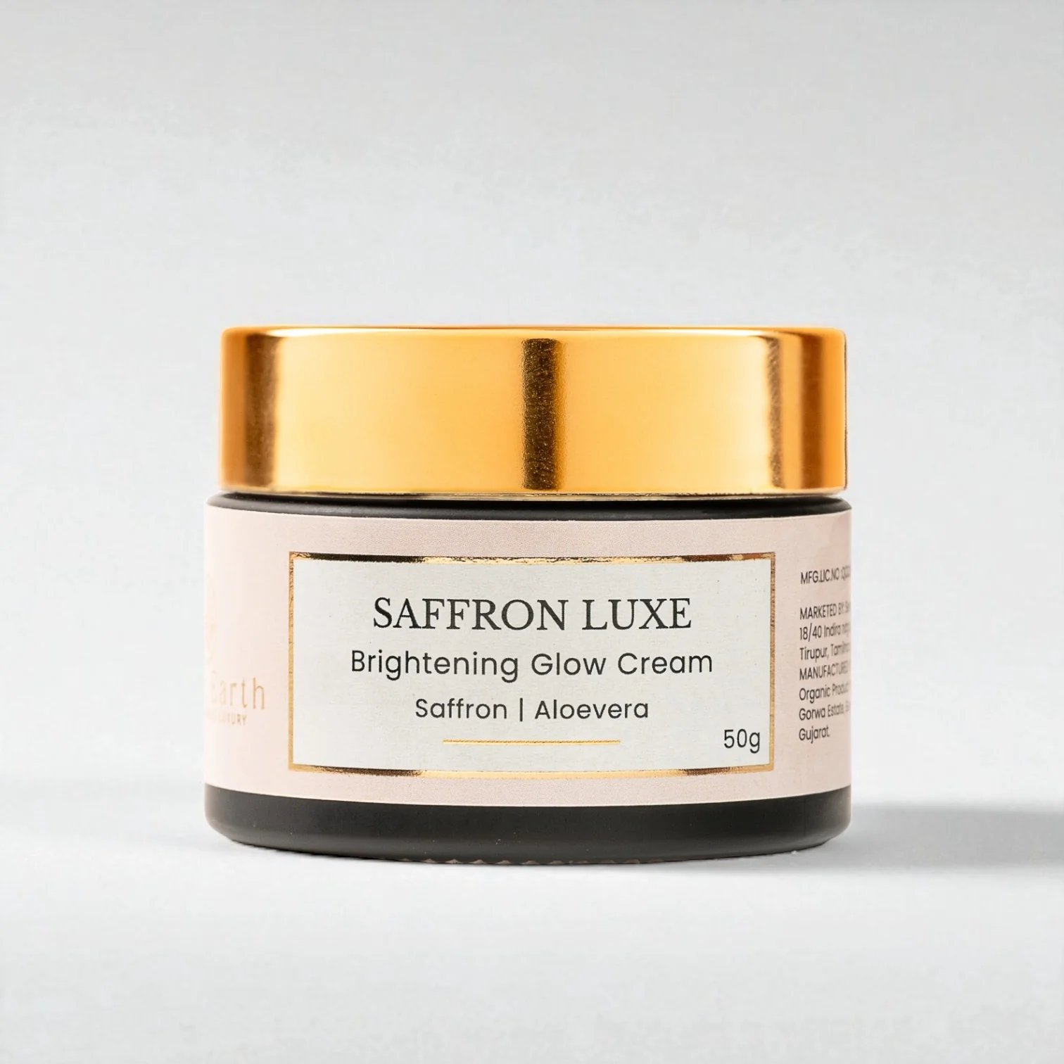 Saffron Luxe brightening glow cream with saffron and aloe vera in luxury gold jar for radiant glowing skin