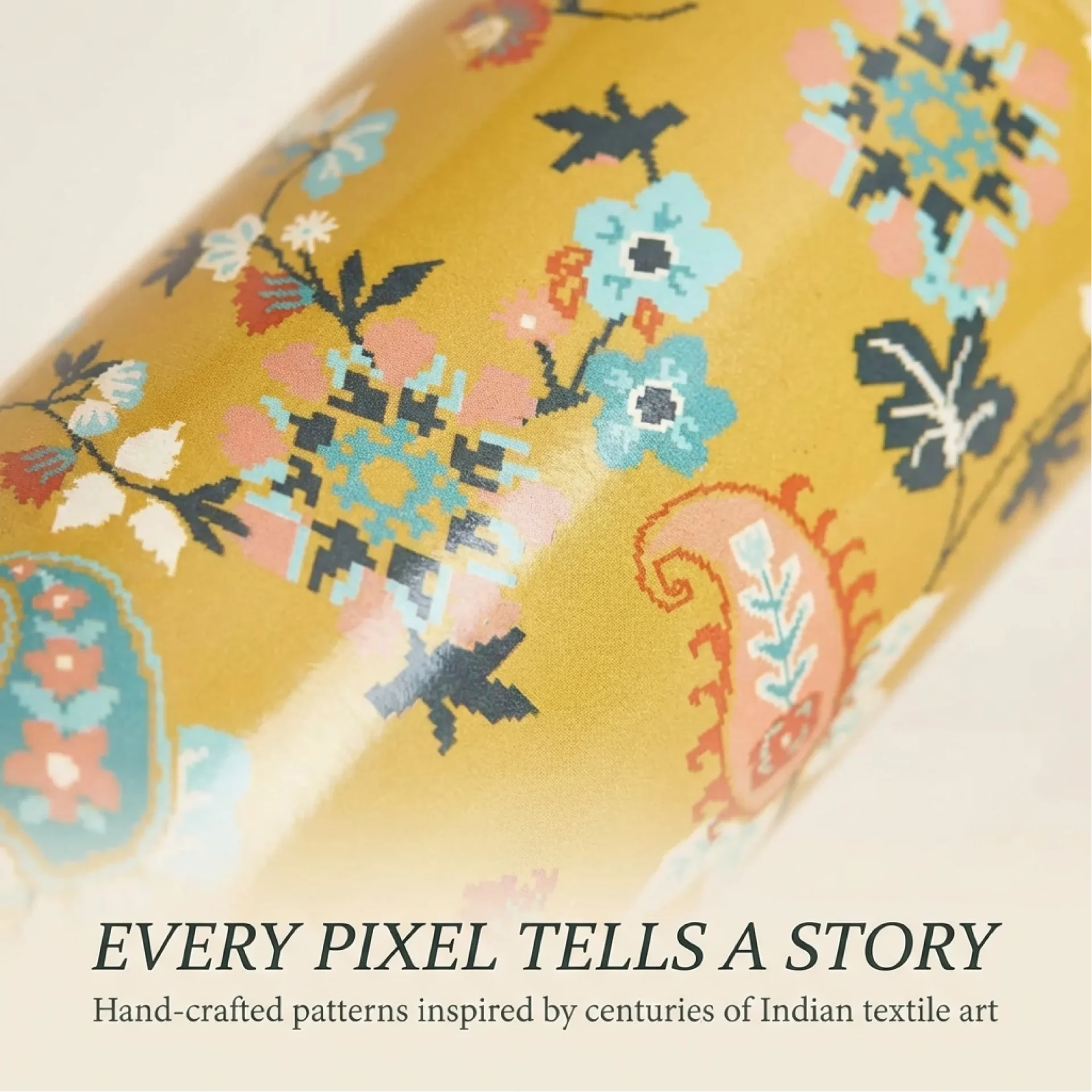 Hand-crafted Indian textile art inspired floral and paisley print fabric with centuries of cultural heritage design