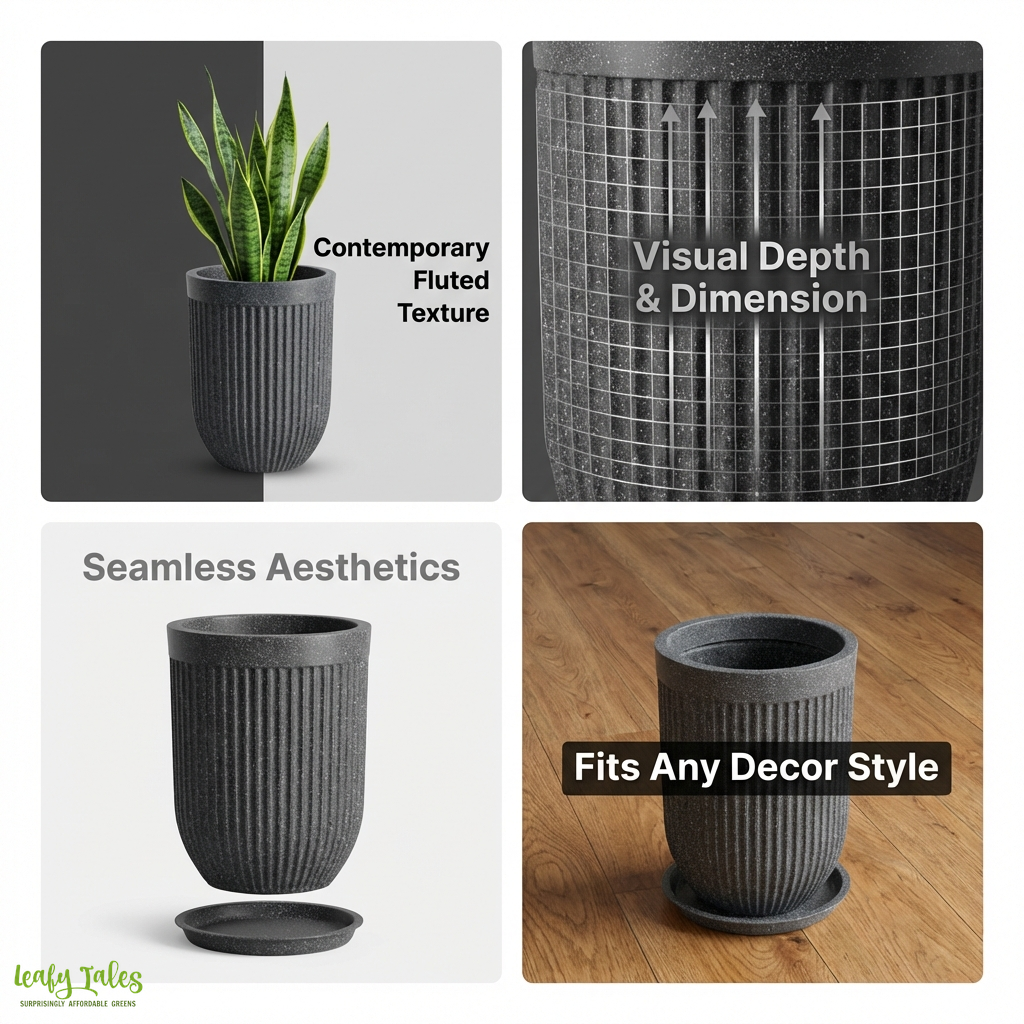 Contemporary fluted texture planter with visual depth seamless aesthetics and decor versatility by Leafy Tales for modern interiors