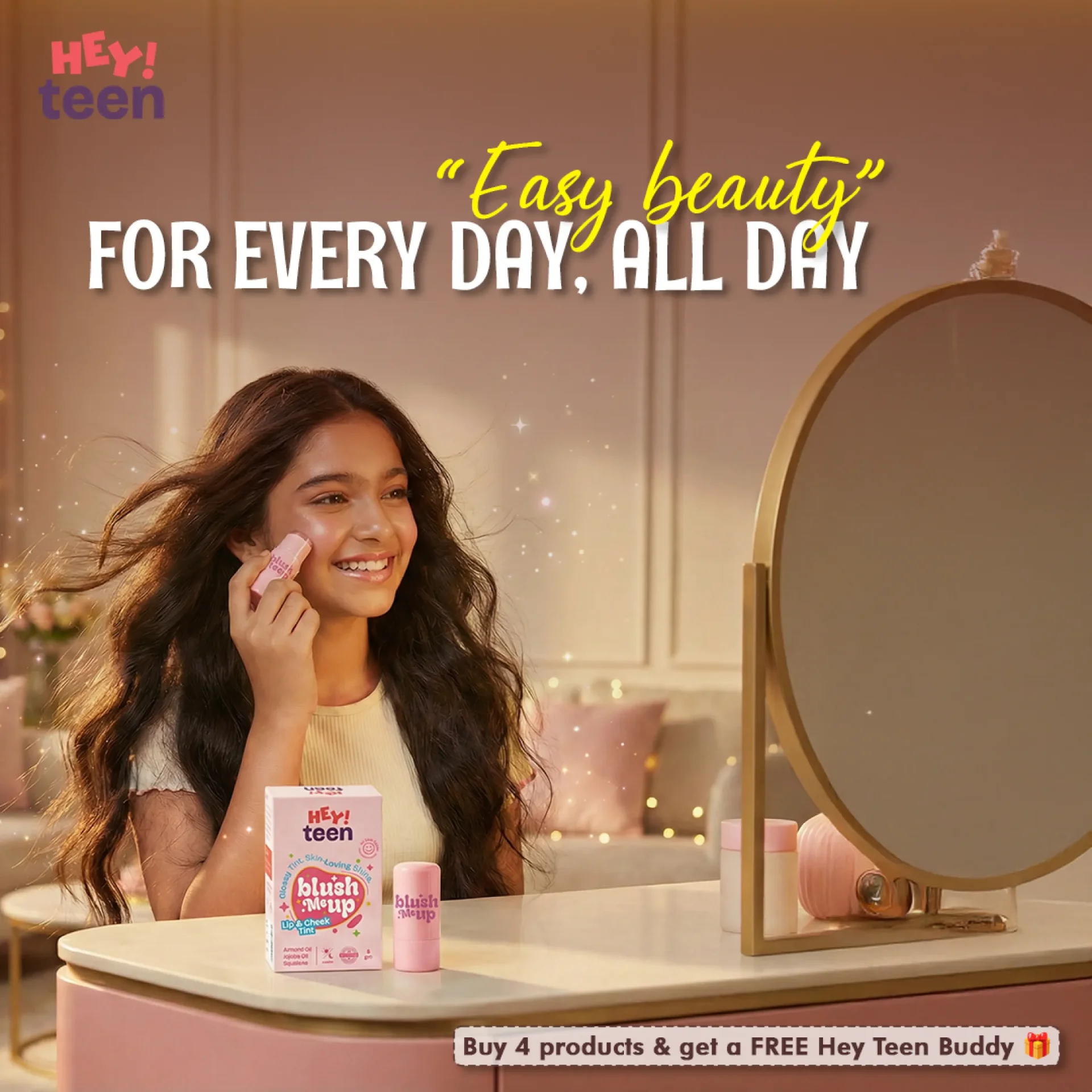 Hey Teen blush me up lip and cheek tint for easy everyday all day beauty for teenage girls with free gift bundle offer