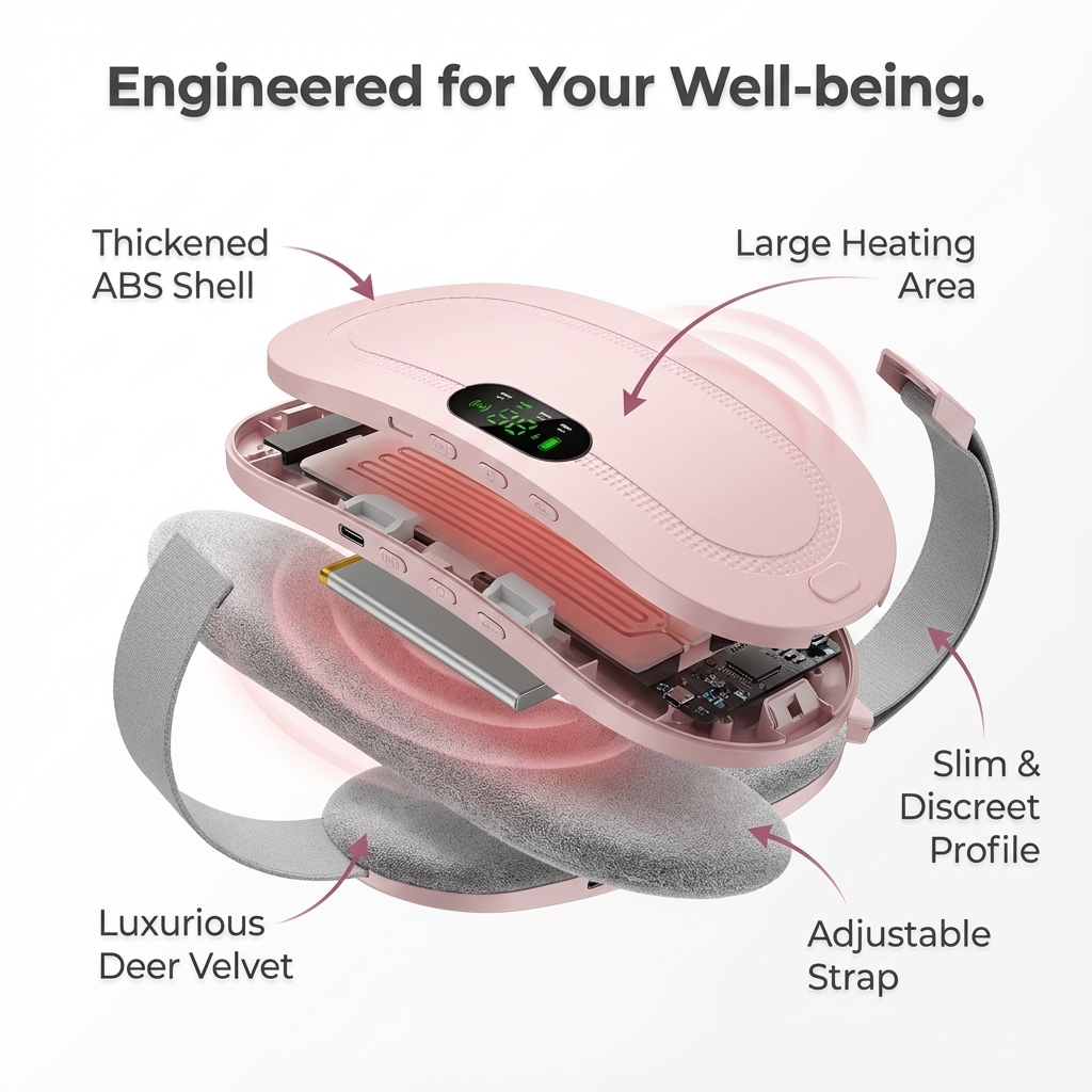 Wearable heating pad belt for menstrual cramp relief with deer velvet lining large heating area and slim discreet design
