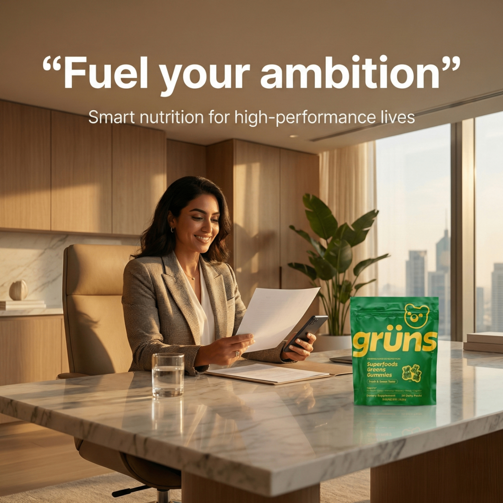 AI-generated product advertisement localized for the Middle East market with culturally relevant models and headlines