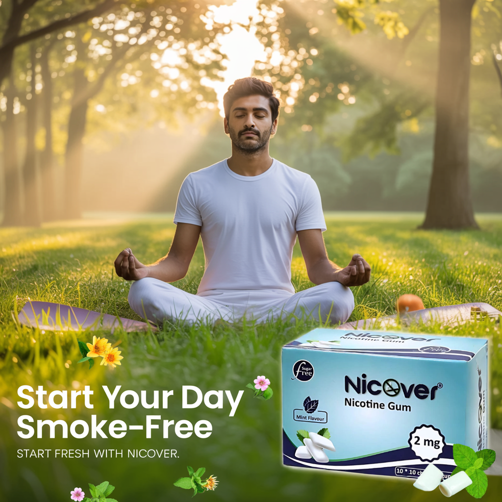 Nicover nicotine gum 2mg for smoke-free mornings with mint flavour helping men quit smoking and start fresh daily