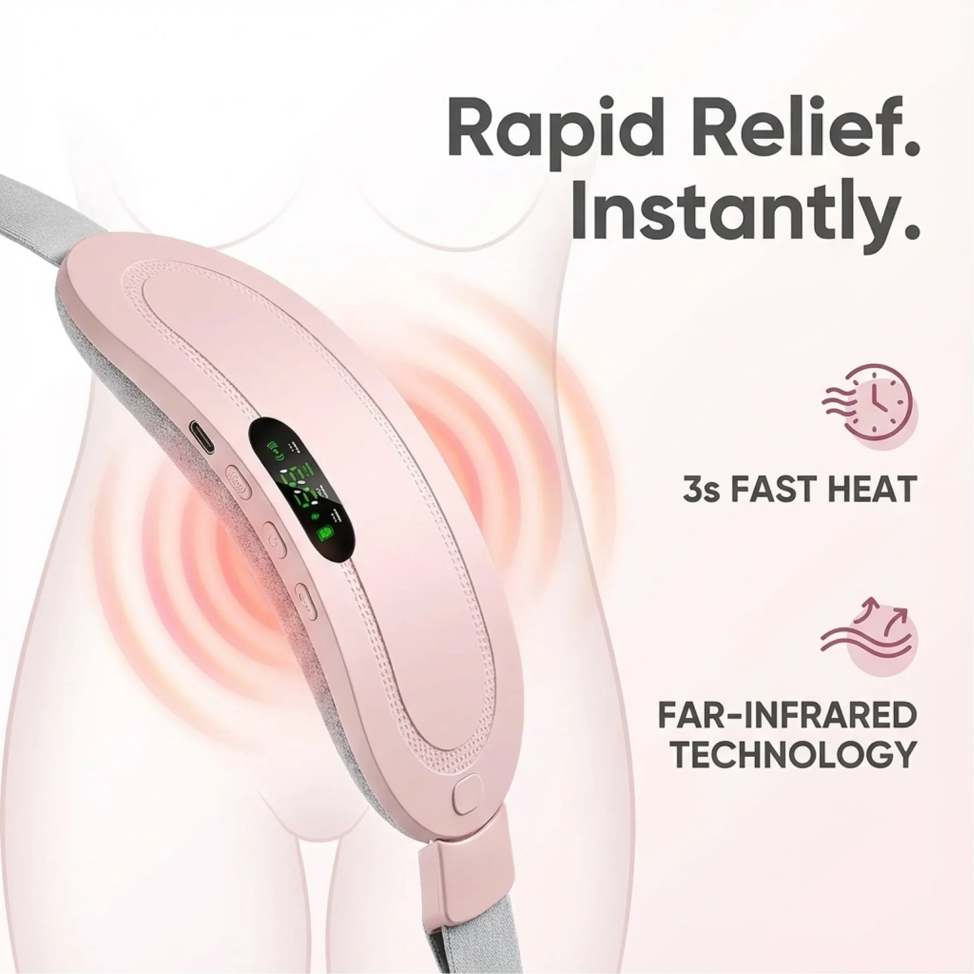Wearable far-infrared heat therapy device for rapid menstrual pain relief with 3 second fast heat technology