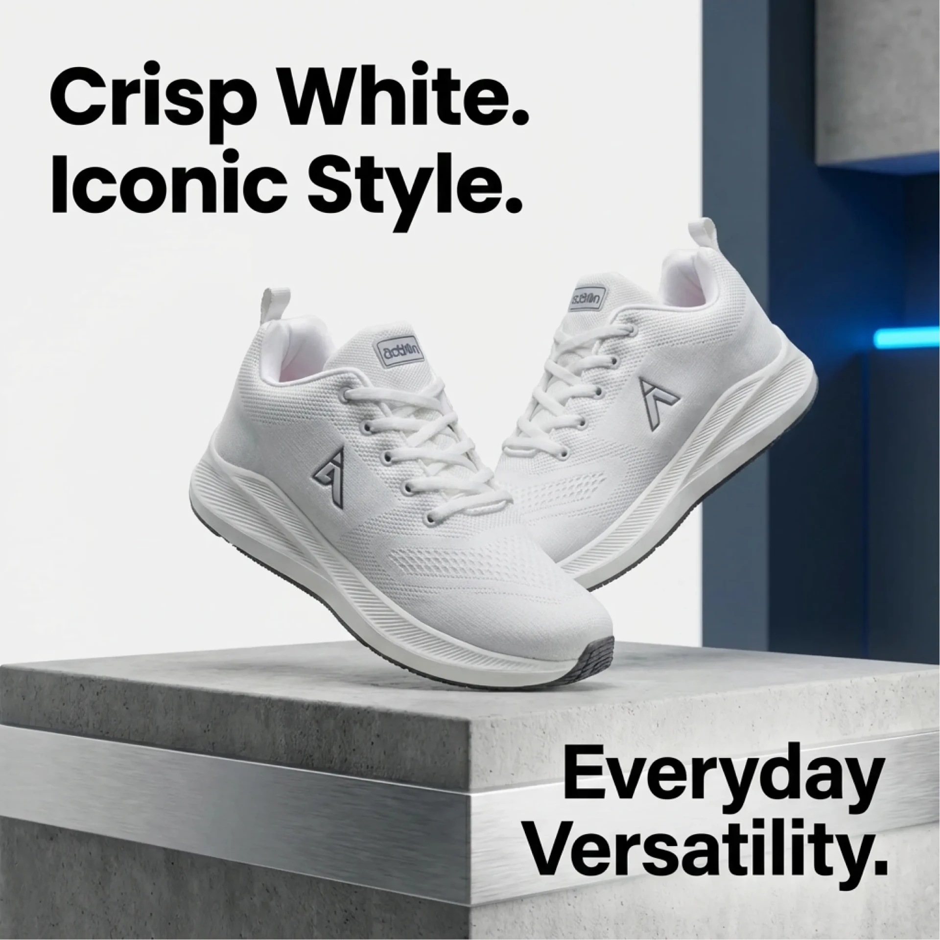 Crisp white iconic style everyday versatile sneakers for men and women with lightweight mesh and cushioned sole design