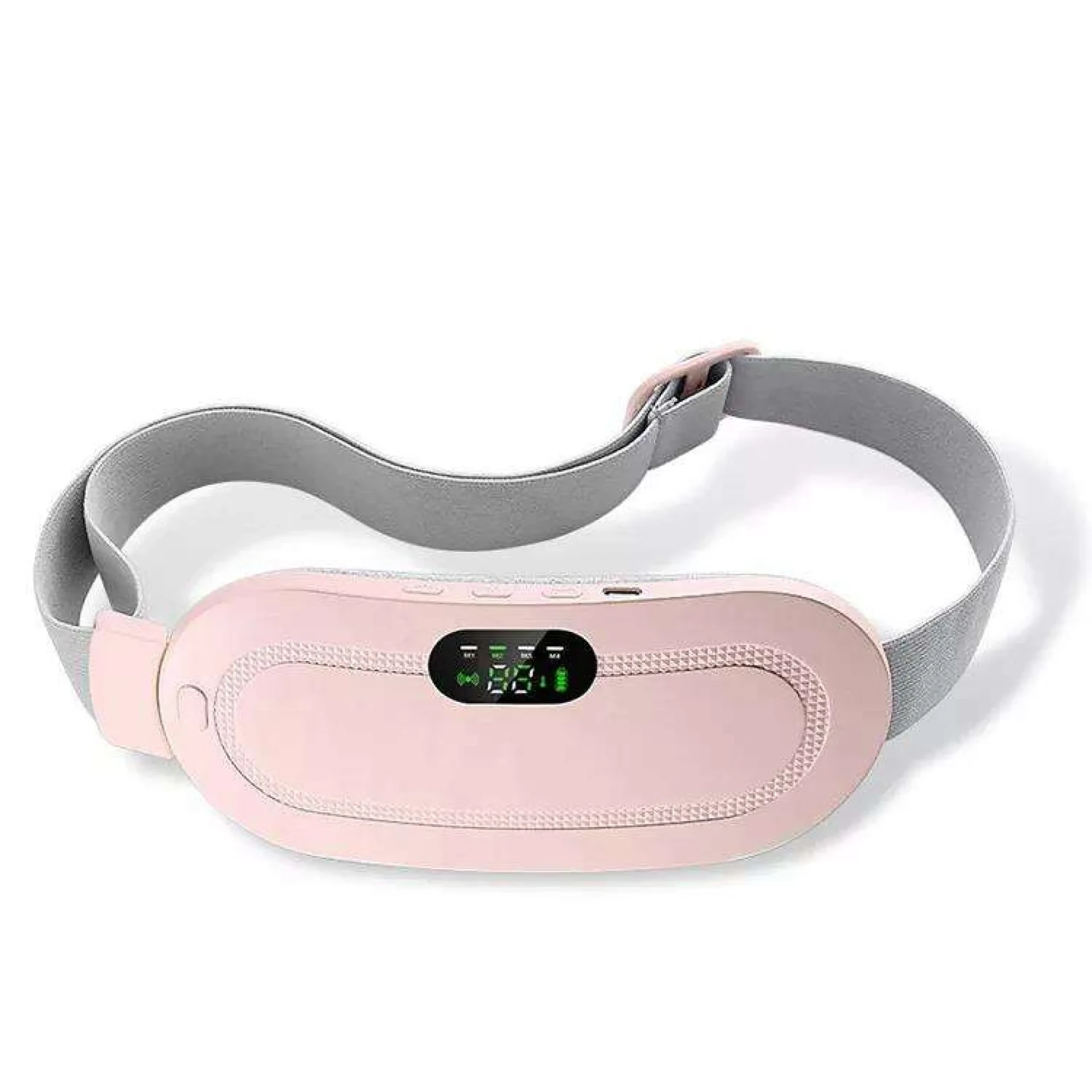 Pink wearable menstrual heating belt with digital display for portable period cramp relief and heat therapy