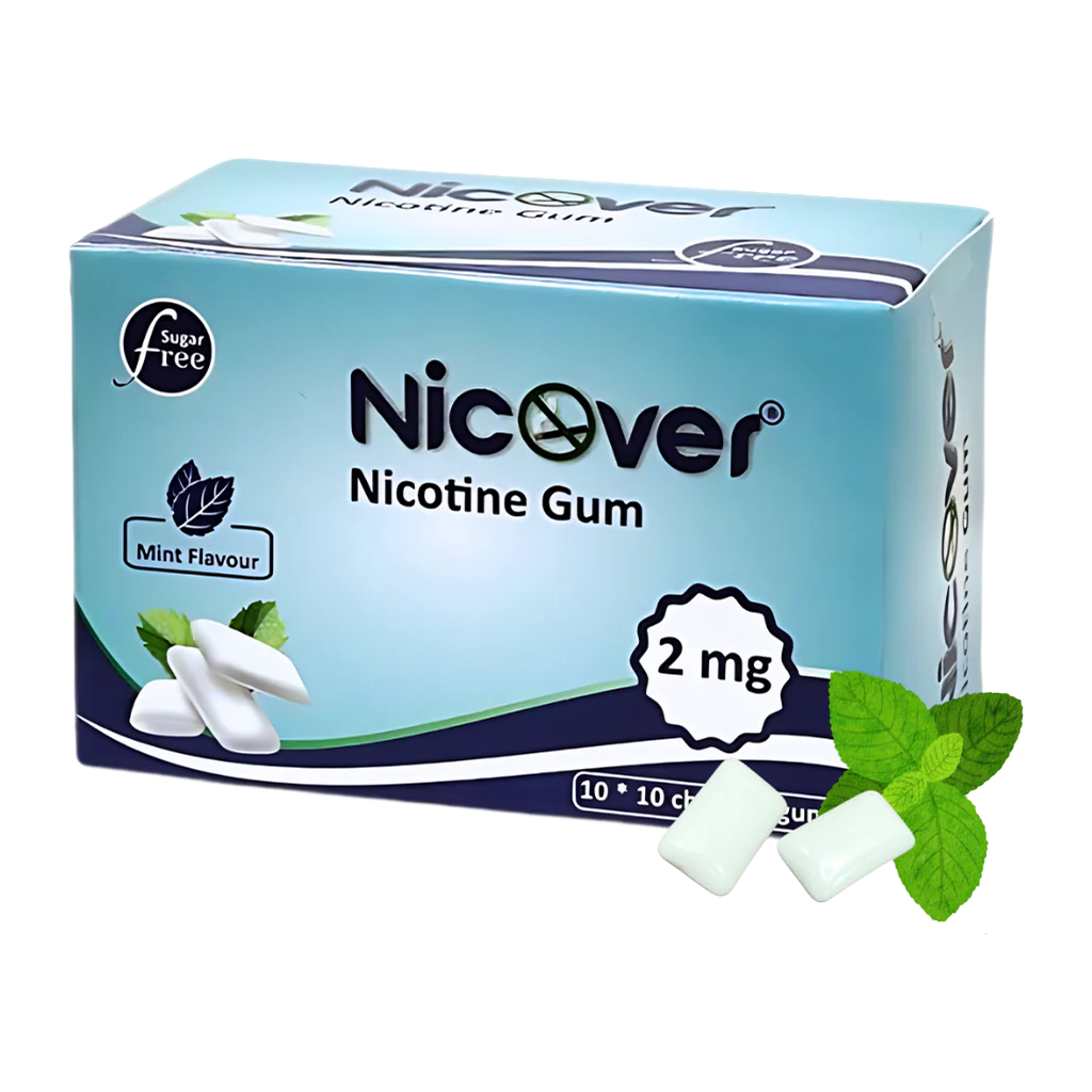 NicOver 2mg nicotine gum mint flavour sugar free smoking cessation chewing gum for quitting smoking with 100 pieces per box