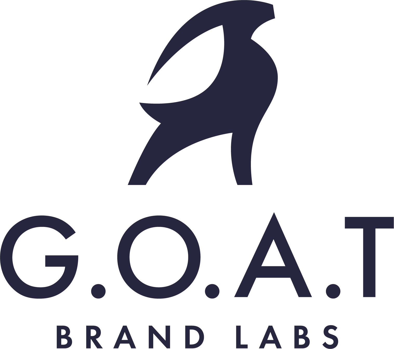 G.O.A.T Brand Labs logo featuring a stylized black goat silhouette above text representing a creative agency or marketing brand.