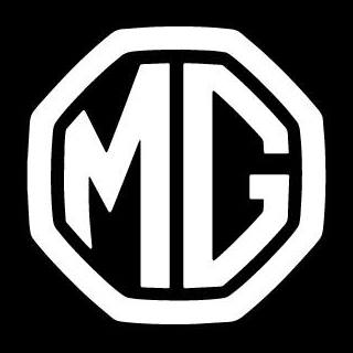 MG logo white octagonal badge featuring the letters M and G automotive brand emblem on black background